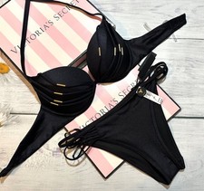 Victoria's Secret Schwimm Banded Hardware Bikini Push Up Top Cheeky Set Schwarz