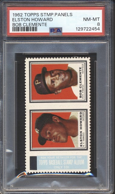 1962 Topps Stamp Panels Baseball ROBERTO CLEMENTE / ELSTON HOWARD PSA 8 NM-MT