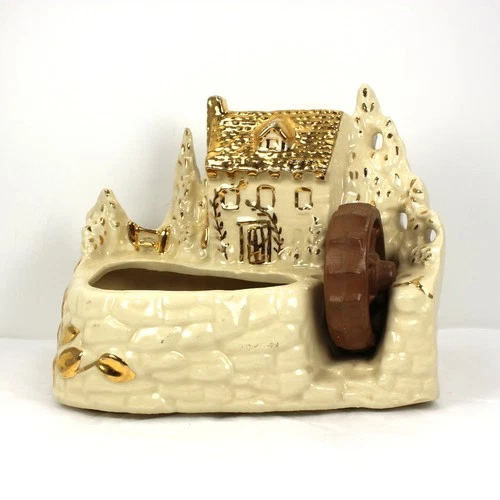 Vintage Shawnee Pottery Grist Mill Planter Vase Metallic Gold 769 Rare Find!