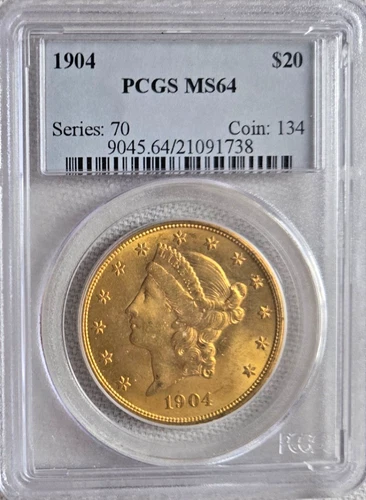 1904 $20 Liberty Head Gold Double Eagle Coin -   PCGS MS64