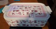 Grace Pantry PINK Floral Rectangle Porcelain 3-in-1 Baking Dish W/Lid NWT