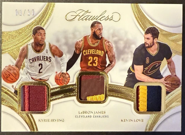 2024-25 Flawless Lebron James/Kyrie Irving/Kevin Love Triple Patch Gold 1/10