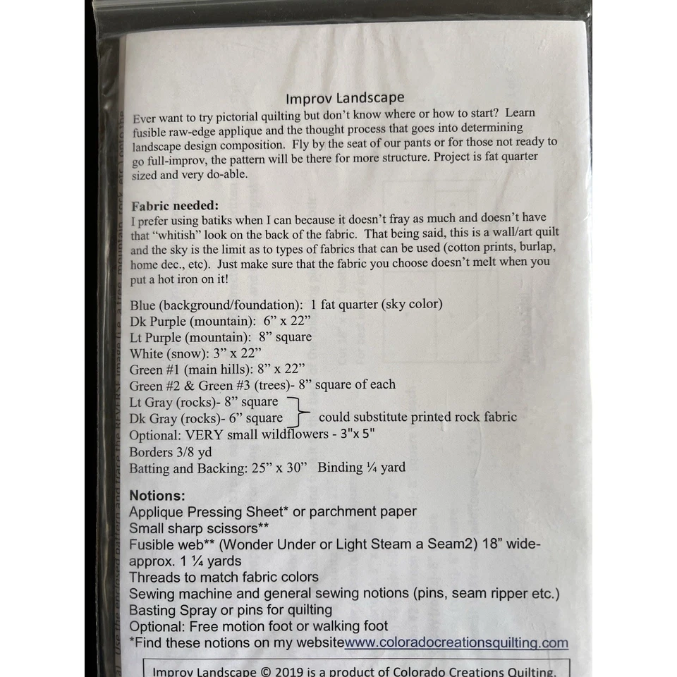 Quilt Pattern Improv Landscape 25"x30" New old stock unopened - Image 2 of 2