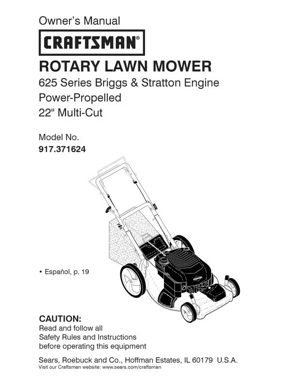 Owner s Manual Sears Craftsman 625 Series Rotary Lawn Mower