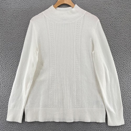Old Navy Sweater Womens Medium White Pointelle Mock Stretch Cable Knit Pullover - Picture 1 of 11