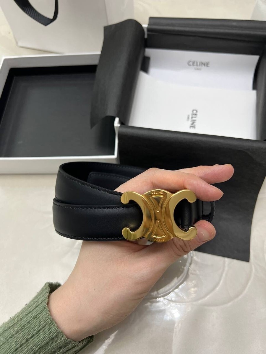 【CELINE】Medium Triomphe Leather Belt Celine medium triomphe belt in taurillon leather black | eBay