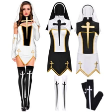 Sexy Women Nun Costume with Stocking Religious Sister Party Dress Stage