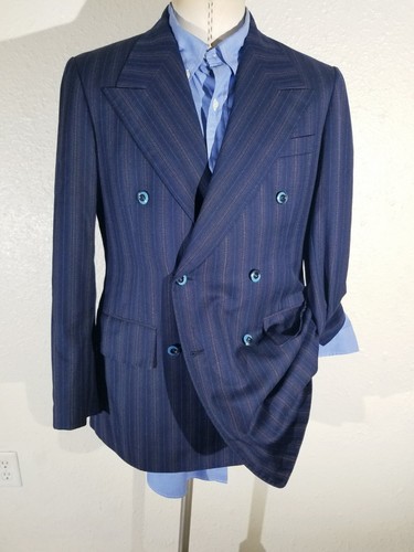 Vintage Double Breasted 6/4 texture Blue Orange Rowing Striped Jacket ...