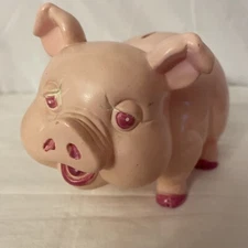 1987 Vintage Pink Plastic Piggy Bank. Small World Imports. Made In Taiwan.