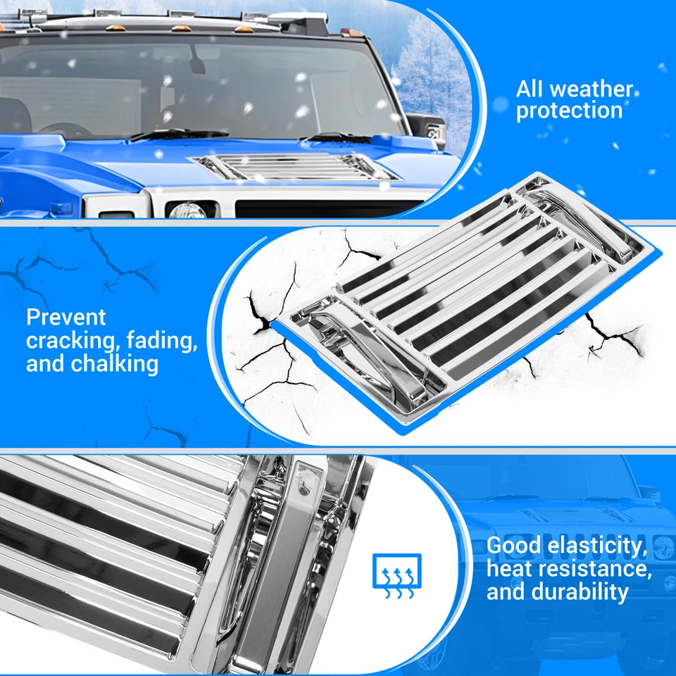 For 2003-2009 Hummer H2 Chrome Hood Deck Vent Panel Grille with handle covers Foto 3 de 4