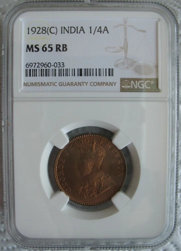 1928 (C) India 1/4 Anna NGC MS-65 RB