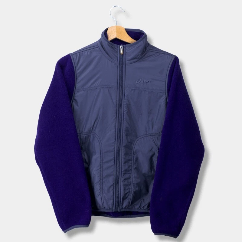 Vintage Asics Fleece Jacket Full Zip Purple Grey Logo Womens S Small 90's