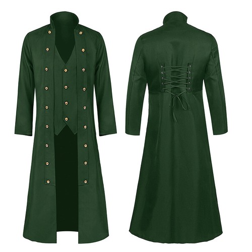 Men Long Gothic Jacket Steampunk Tailcoat Coat Costume Uniform Halloween Cosplay - Picture 18 of 18
