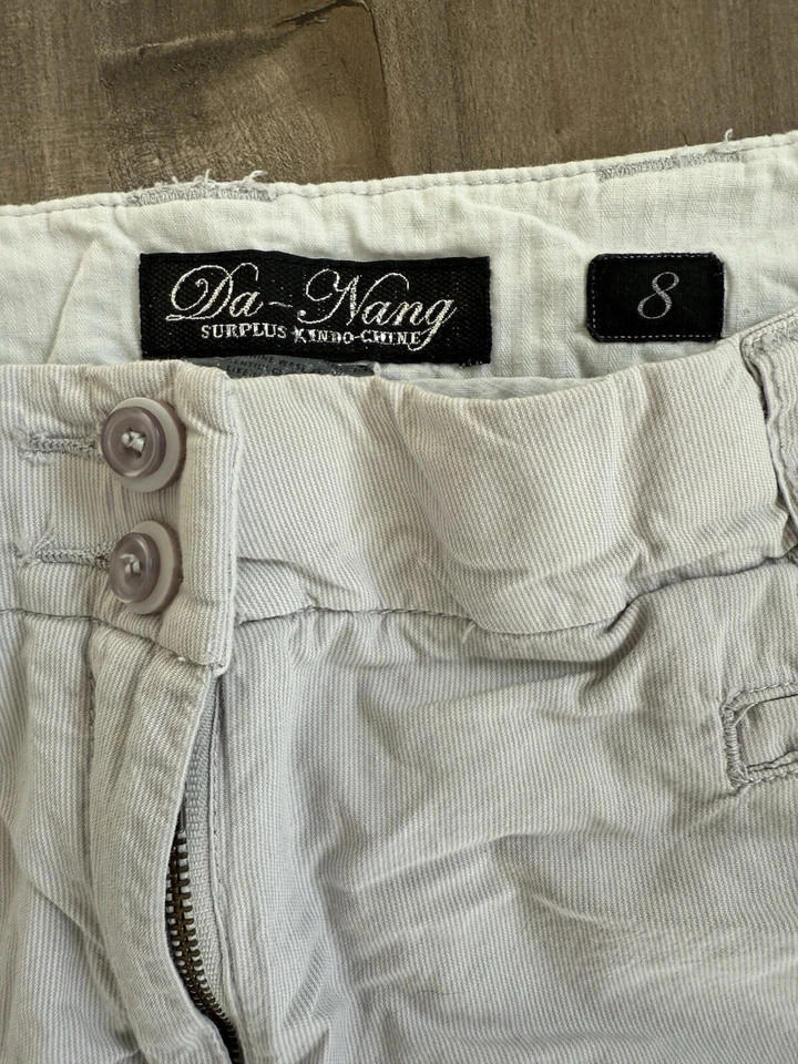 Bermudas Da-Nang mezcla seda rayas gris blanco para mujer 8 botones dobles Foto 2 de 4