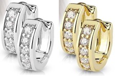 Ear Hugging 8mm Unisex Channel Set Lined CZ 316L Surgical Steel Hoop Earrings