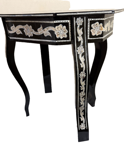 Handmade Wooden End Table Carving Wood Table Home Decor Mother of Pearl Inlay - Picture 10 of 22