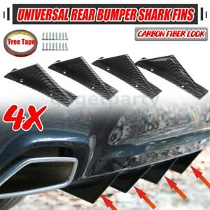 4X Car Universal Look Rear Bumper Carbon Fiber Spoilers Lip Diffuser Shark Fins 