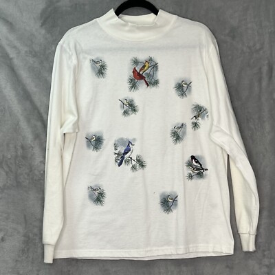 Vtg 90s Artisans Screen Printing Bird Nature All Over Print Sweatshirt Sz L