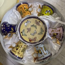 Classic Coffee Tea 12 Piece Multi Color Set of 6 Cups 6 Saucers China
