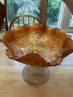 Vintage Fenton Marigold Carnival Glass Bowl, Floral With Cherries.