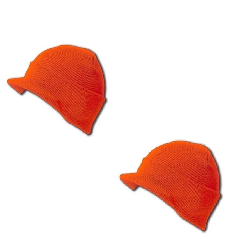 Lot of 2 Visor BIll Blaze Orange Military Hunter Hat Stocking Cap Hunting Hunter