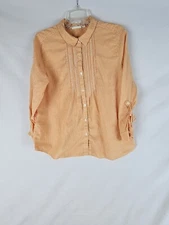 J. Jill Uncommon Threads Size M PETITE Orange Gingham Pintuck Pleated Shirt 
