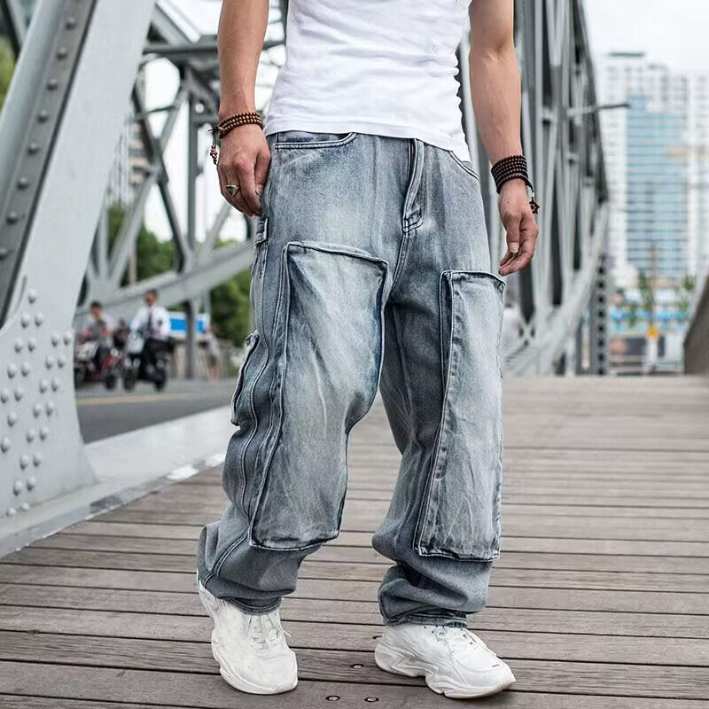 Classic Mens Baggy Denim Hip Hop Loose Cargo Pants Overalls Jeans Casual  Trouser
