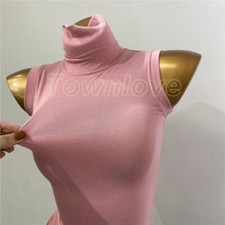 Women Sleeveless Turtleneck Vest Slim Thin Crop Top Tee Ribbed Tank T-Shirts Top