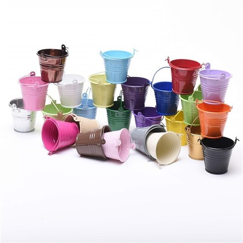 FIVE 7cm small METAL BUCKETS pots pails tins favours herb planter