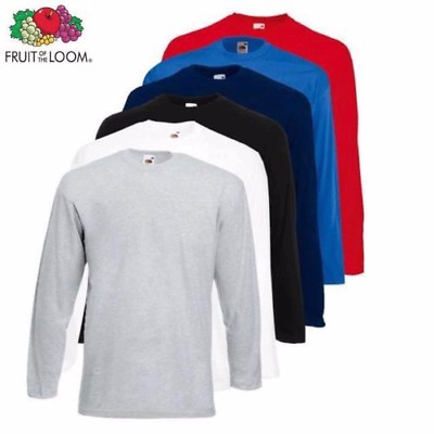 Pack Fruit of the Loom Long Sleeve T Shirt Plain Tee Shirt Top