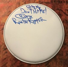 GFA Crime Band RON THE RIPPER GRECO Signed Autograph Drumhead AD2 COA