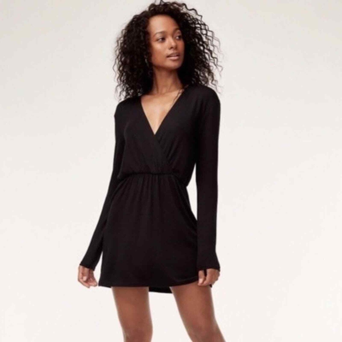 aritzia wilfred black dress Aritzia Wilfred Charmaine Satin Dress – The Closet New York main image 1