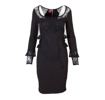 SAVE THE QEEN Black Lace Dress Ruffles Avant Garde Gothic Rundholz Style Midi M