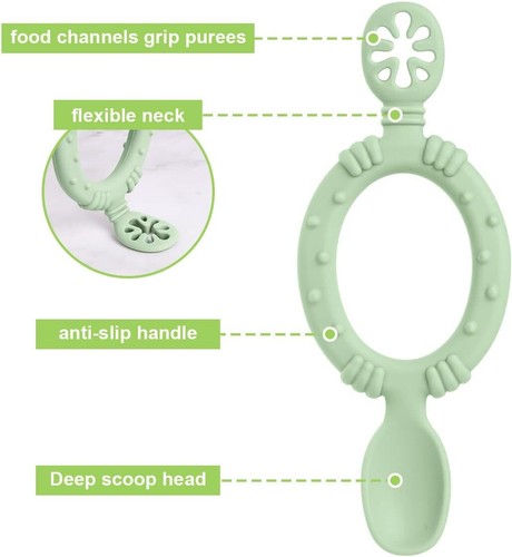 Silicone Self Feeding Baby Spoon and Fork Baby Weaning Set Vicloon FAST FREE P&P - Picture 4 of 7