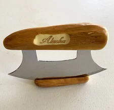 Vintage Resin Alaska Souvenir Ulu Skinning Knife with Stand Faux Antler/Bone