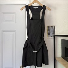 REFORMATION black satin swishy nylon square neck racer back belted mini dress