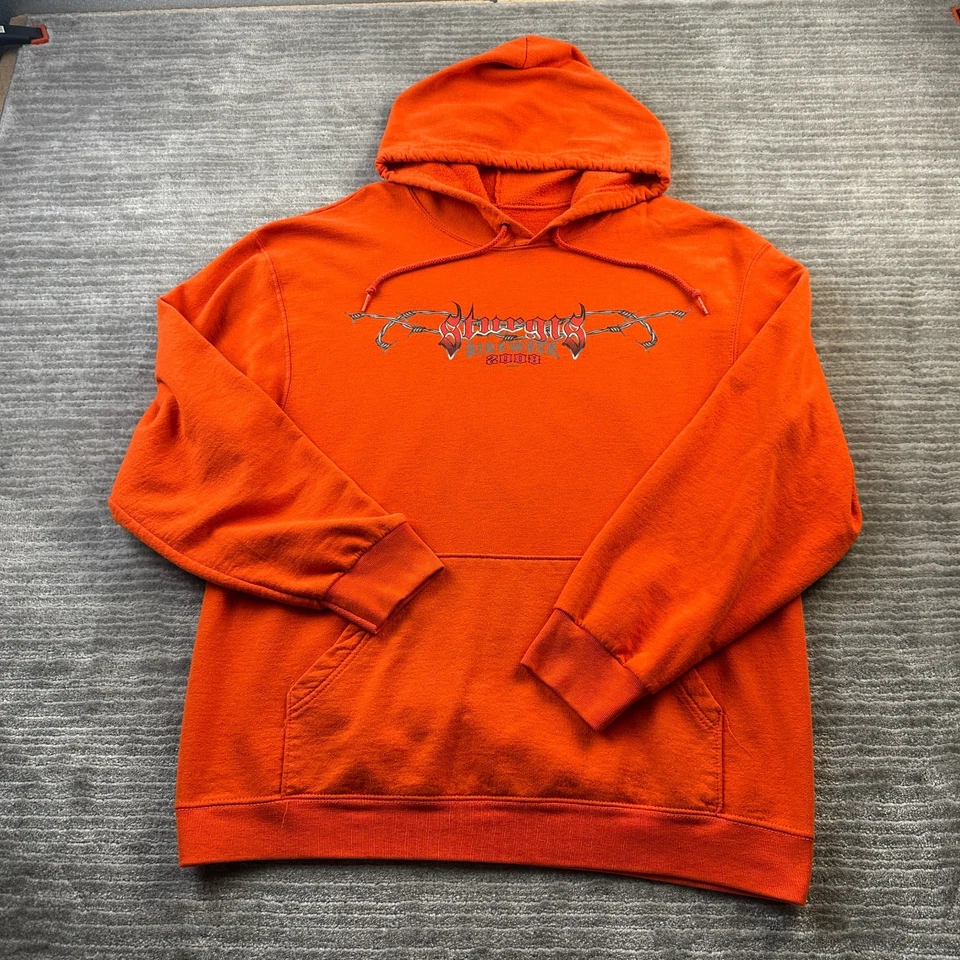 VINTAGE Sturgis Hoodie Mens Large Orange Biker Y2K Grunge Sweatshirt - Image 2 of 4