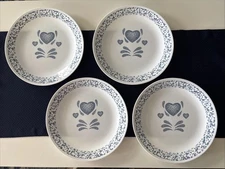 Set of 4 Corelle Blue Hearts Sponge Dinner Plates Excellent Condition 10 ¼”