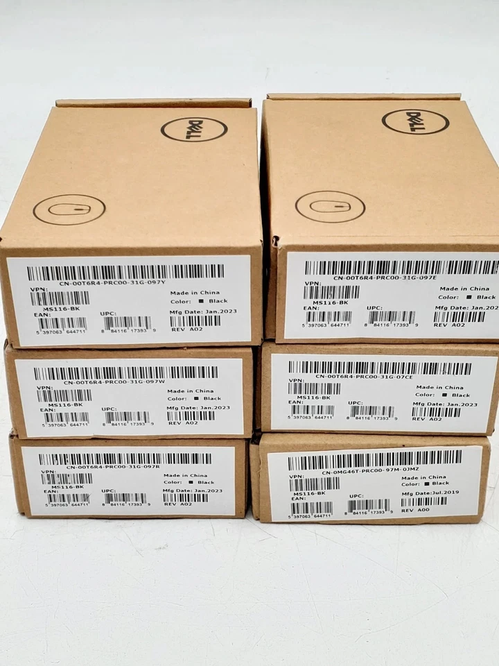 LOTE DE 25 MOUSE RUEDA DE DESPLAZAMIENTO USB ÓPTICO CON CABLE DELL 00T6R4 MS116-BK Foto 3 de 3