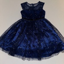 JONA MICHELLE Girls Tulle Formal Navy Blue Dress Size 5 glittery STUNNING