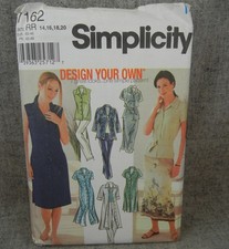 Simplicity 7162 Misses Miss Petite Shirtdress Shirt Skirt Pants 14-20 Plus Uncut