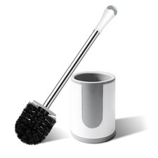 Toilet Brush, Compact Bowl Brush and Holder, 1 Pack, White  Grey