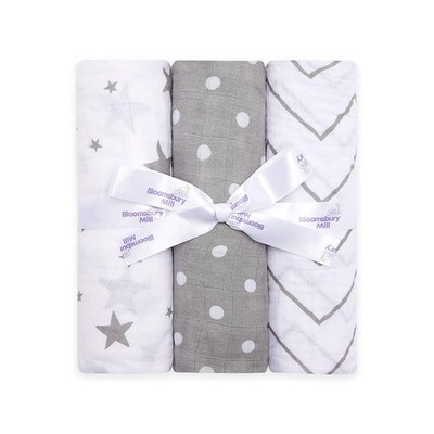 Bloomsbury Mill - Baby Swaddle Decke - weich 120x120 cm (3er Pack), grau 