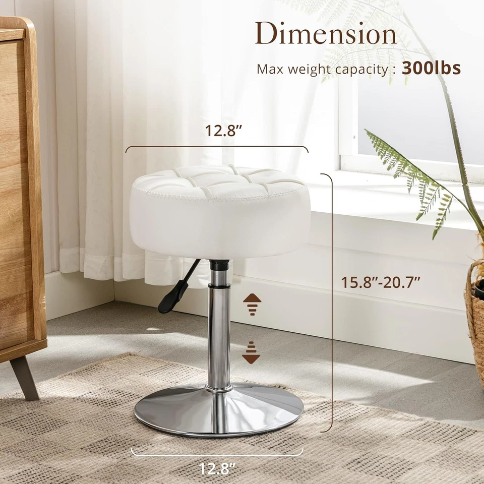 Chic White Vanity Stool - Height Adjustable 360° Swivel for Makeup Indulgence - Image 4 of 4