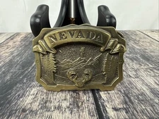 Nevada The Great American Buckle Co Chicago Brass Buck Belt Buckle 1980 USA