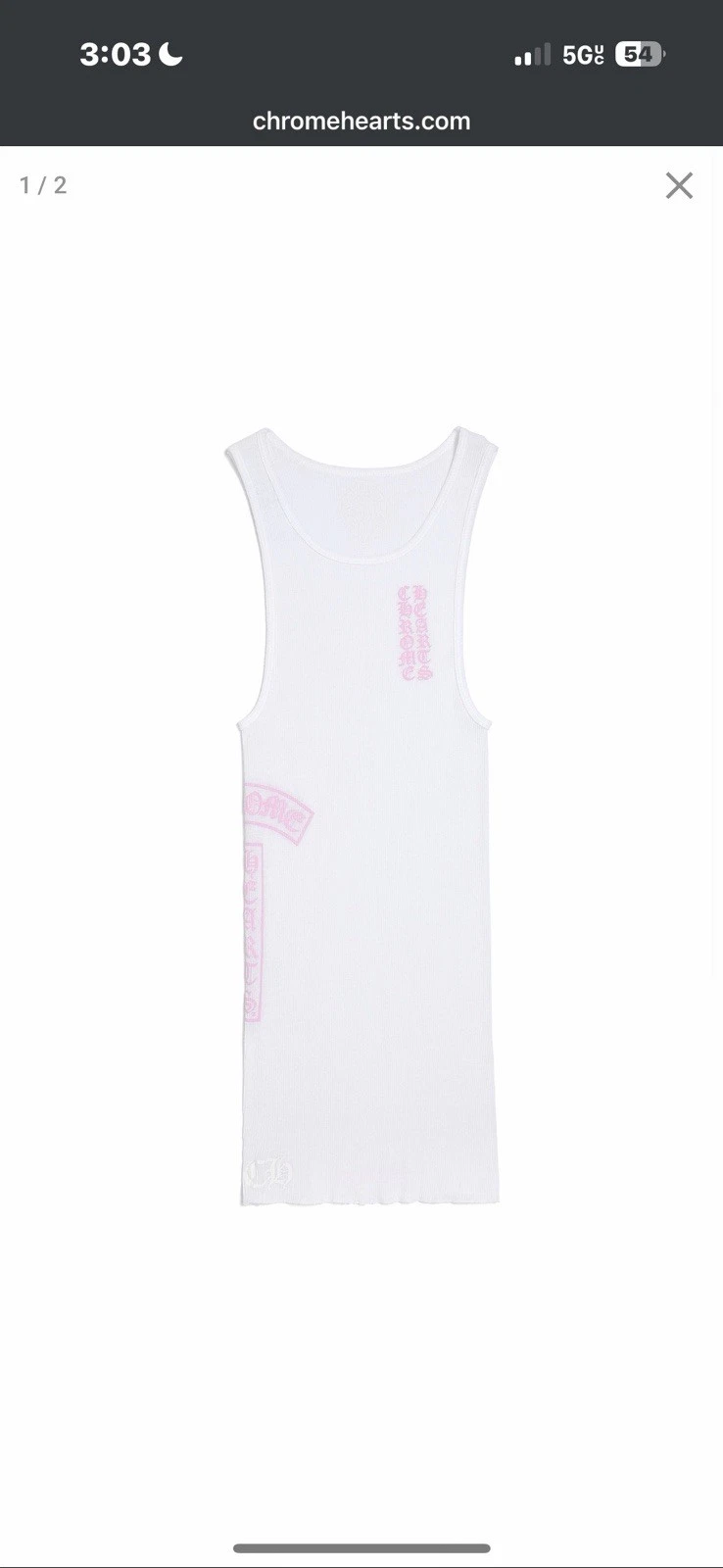 Chrome hearts white pink t bar logo vertical tank top medium