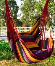 Canvas Hammock Chair Swing Hanging Seat Indoor Outdoor Leisure Chair w/ Ropes