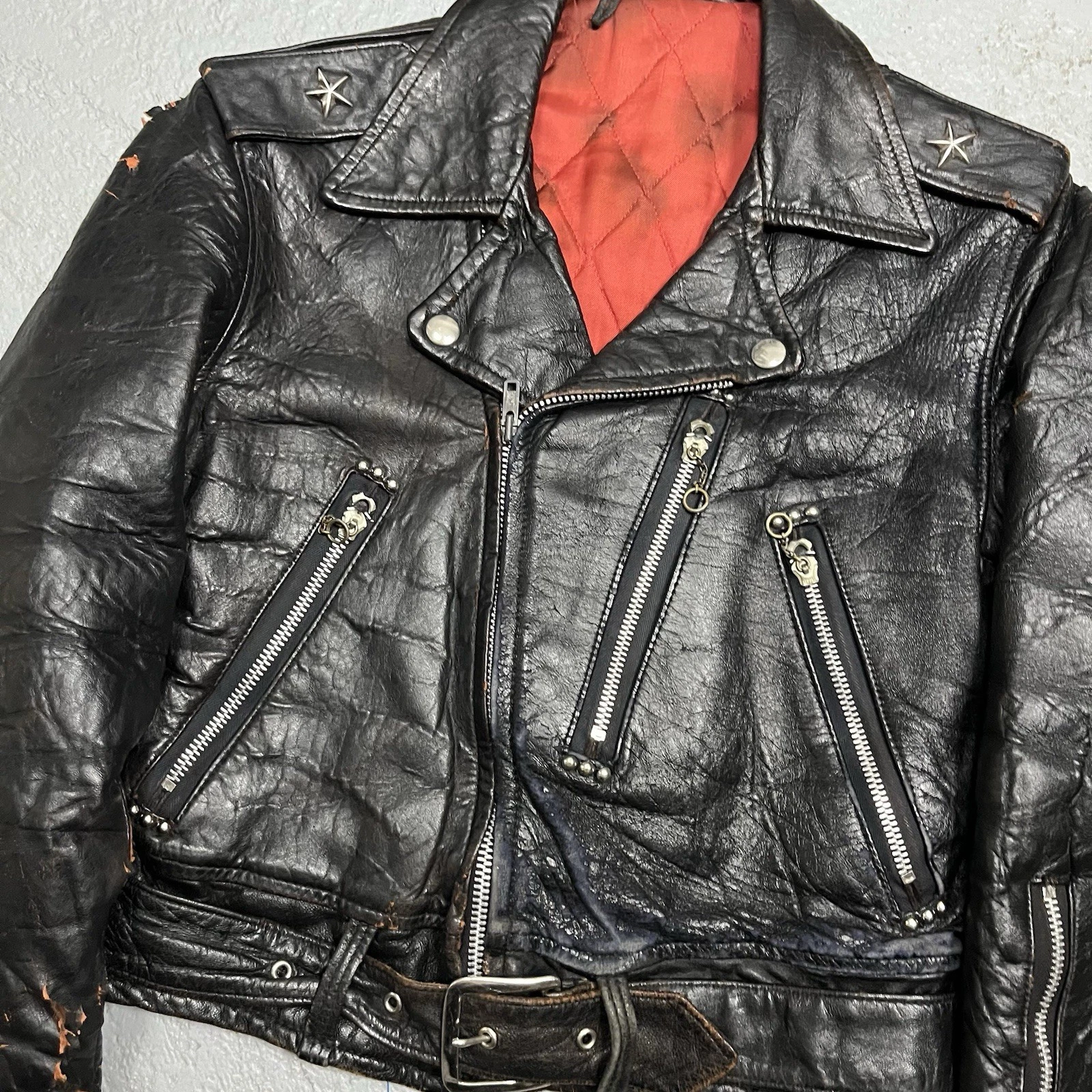 Vintage 1950s One Star Leather Motorcycle Jacket Talon Zipper Biker Distressed - product detail image 4