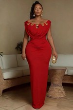 LATEST DESIGN Red Off Shoulder Maxi Long Bodycon Evening Dress UK Size 12