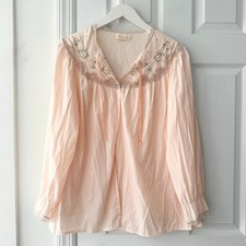 Barbizon Peach Vintage Dressing Night Shirt Jacket Embroidered Lace Sleepwear